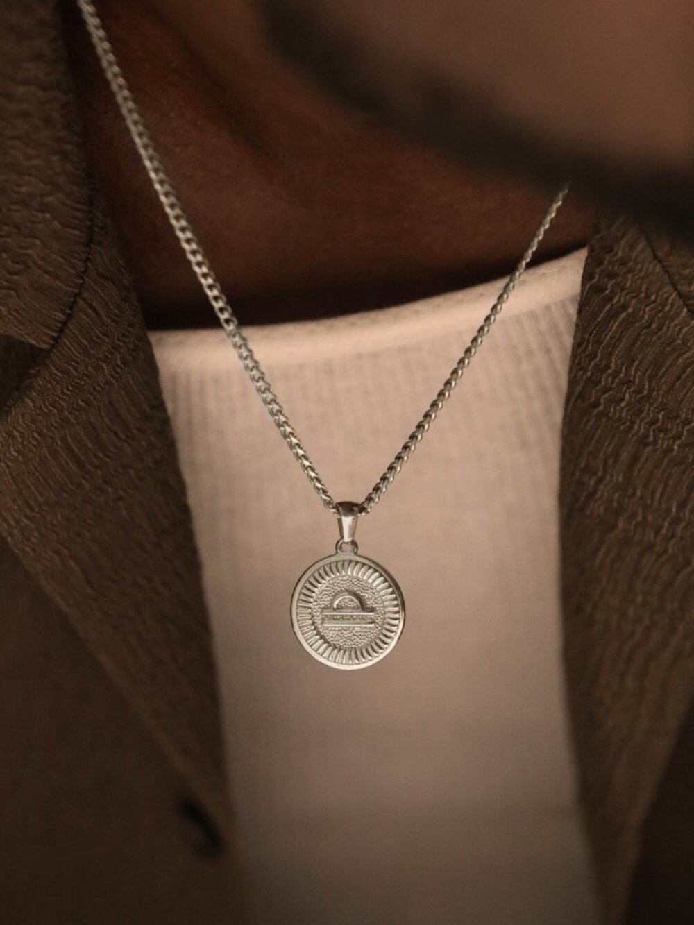 Men's Silver Libra Pendant Necklace